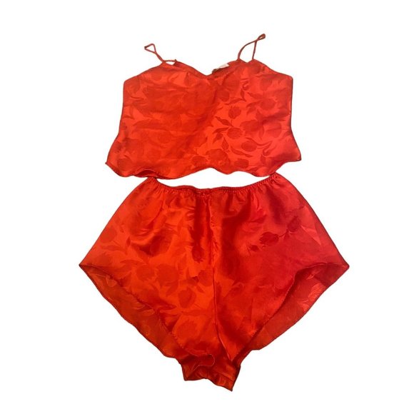 llise stevens Vintage Pjs 2 Piece Set polyester USA Red Valentines sexy large - Picture 1 of 11